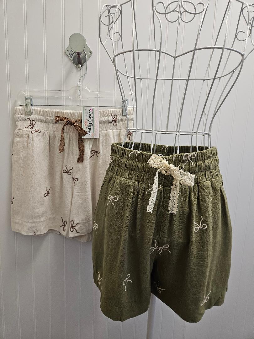 Linen Blend Bow Shorts in 2 Colors!
