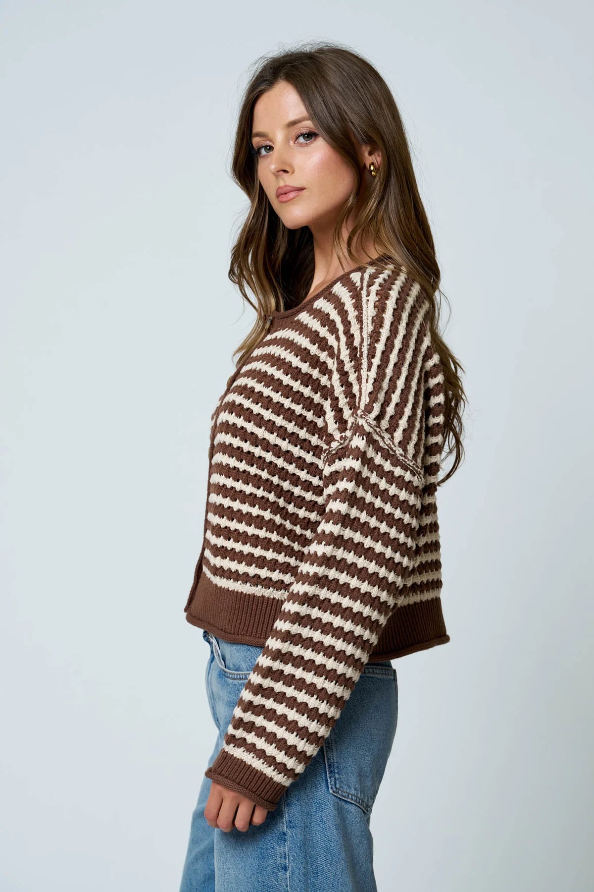 Textured Stripe Crochet Knit Button Cardi- 2 Colors!