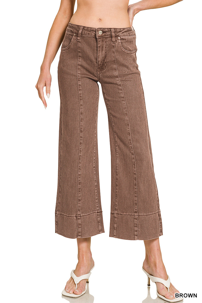 Mid Rise Wide Leg Cropped Denim Pants- 3 Colors!