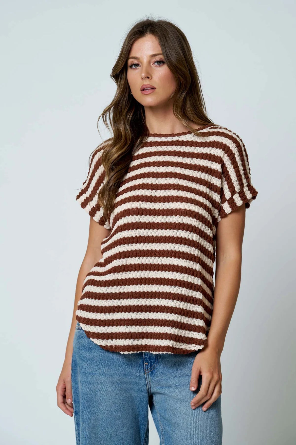 Textured Stripe Round Neck Dolman Sleeve Top- 2 Colors!