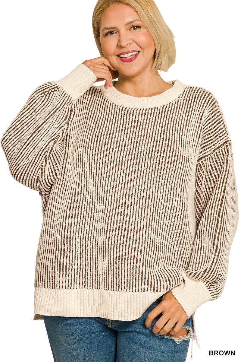 Two Tone Crewneck Sweater- 5 Colors!