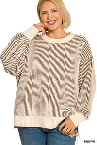 Two Tone Crewneck Sweater- 5 Colors!