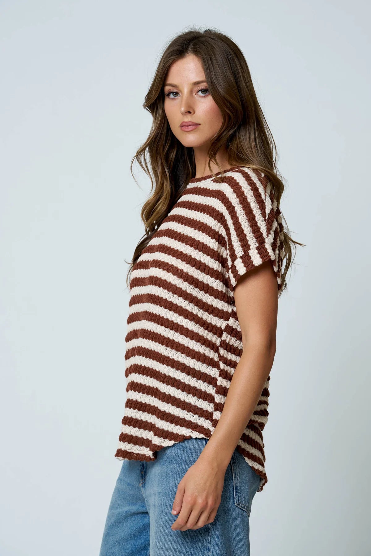 Textured Stripe Round Neck Dolman Sleeve Top- 2 Colors!