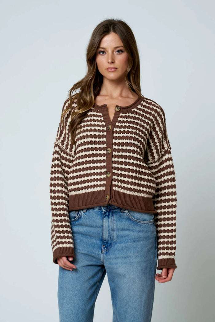 Textured Stripe Crochet Knit Button Cardi- 2 Colors!
