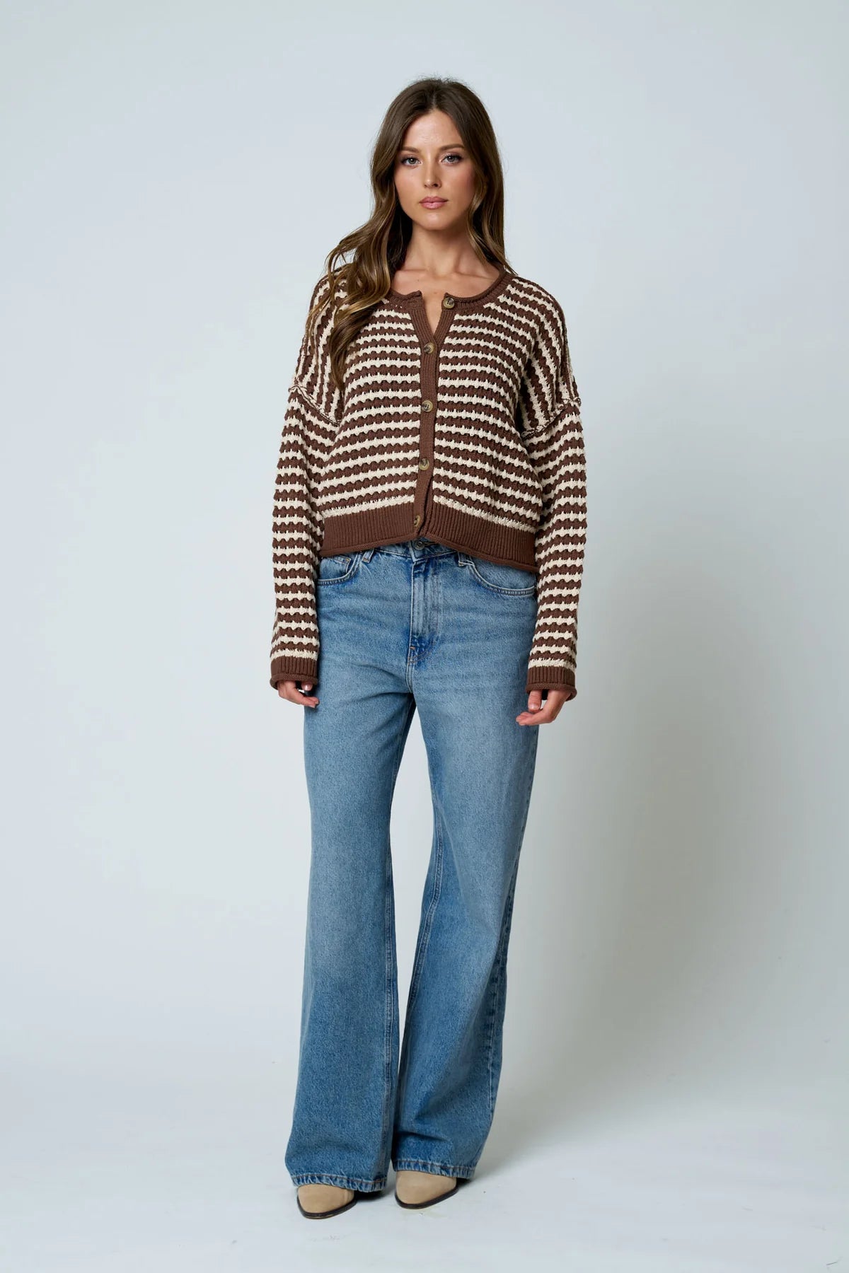 Textured Stripe Crochet Knit Button Cardi- 2 Colors!