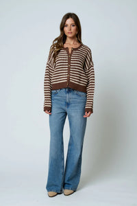 Textured Stripe Crochet Knit Button Cardi- 2 Colors!