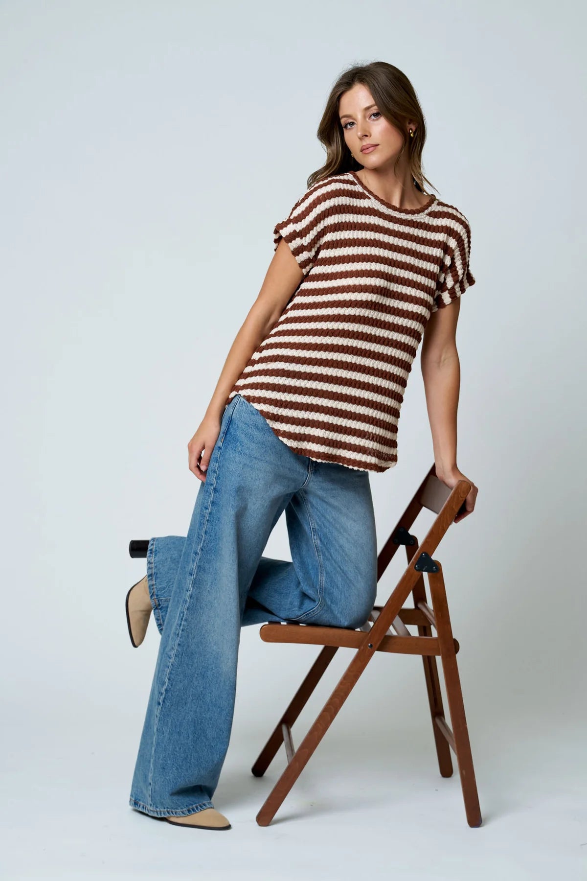 Textured Stripe Round Neck Dolman Sleeve Top- 2 Colors!