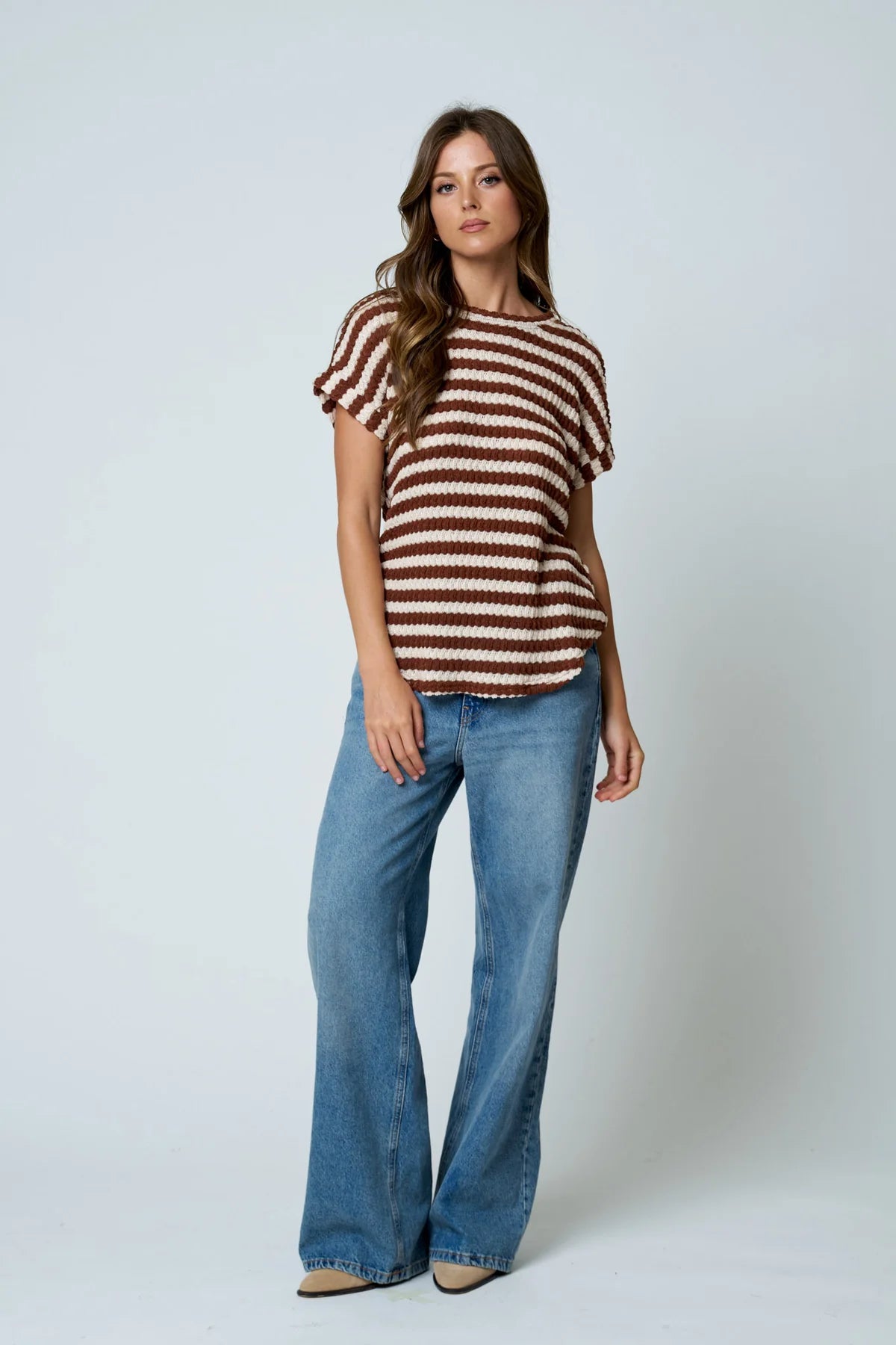 Textured Stripe Round Neck Dolman Sleeve Top- 2 Colors!