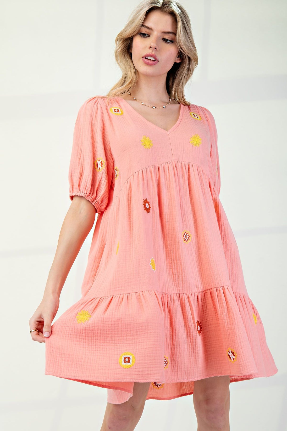 SS Embroidery Dress in Candlelight Peach