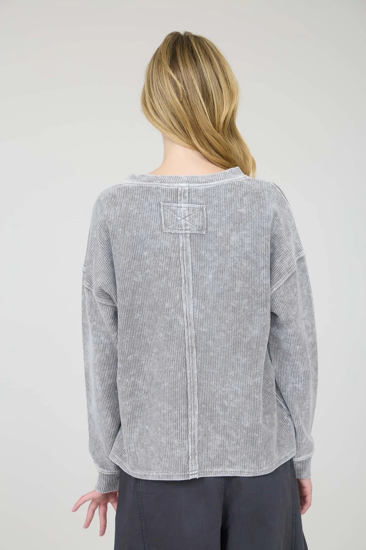 Washed Pocket Detail LS Rib Knit Top- 2 Colors!