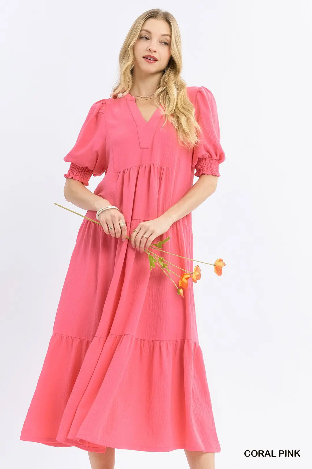 Solid V Neck Midi Dress- 2 Colors!
