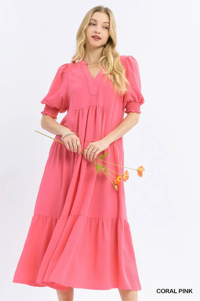 Solid V Neck Midi Dress- 2 Colors!