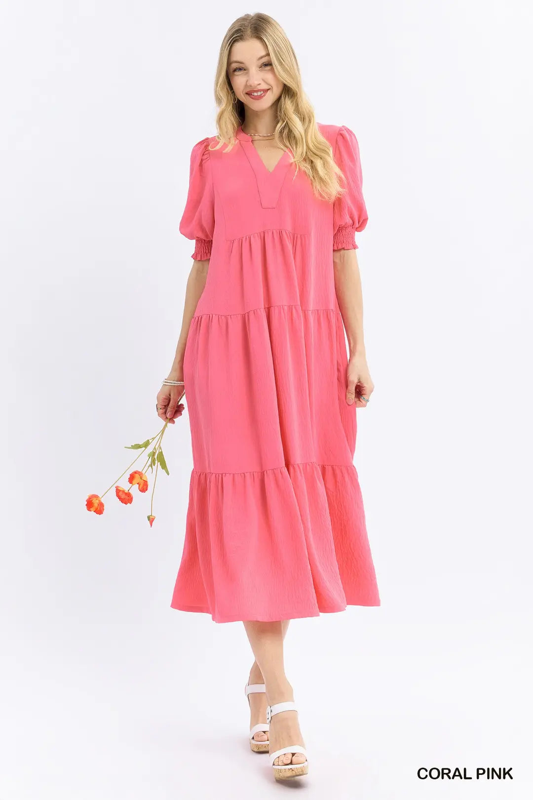 Solid V Neck Midi Dress- 2 Colors!