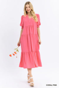 Solid V Neck Midi Dress- 2 Colors!