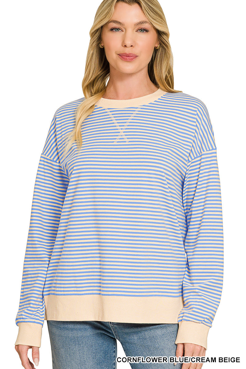 Striped Rib Banded Pullover- 4 Colors!