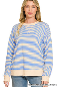 Striped Rib Banded Pullover- 4 Colors!