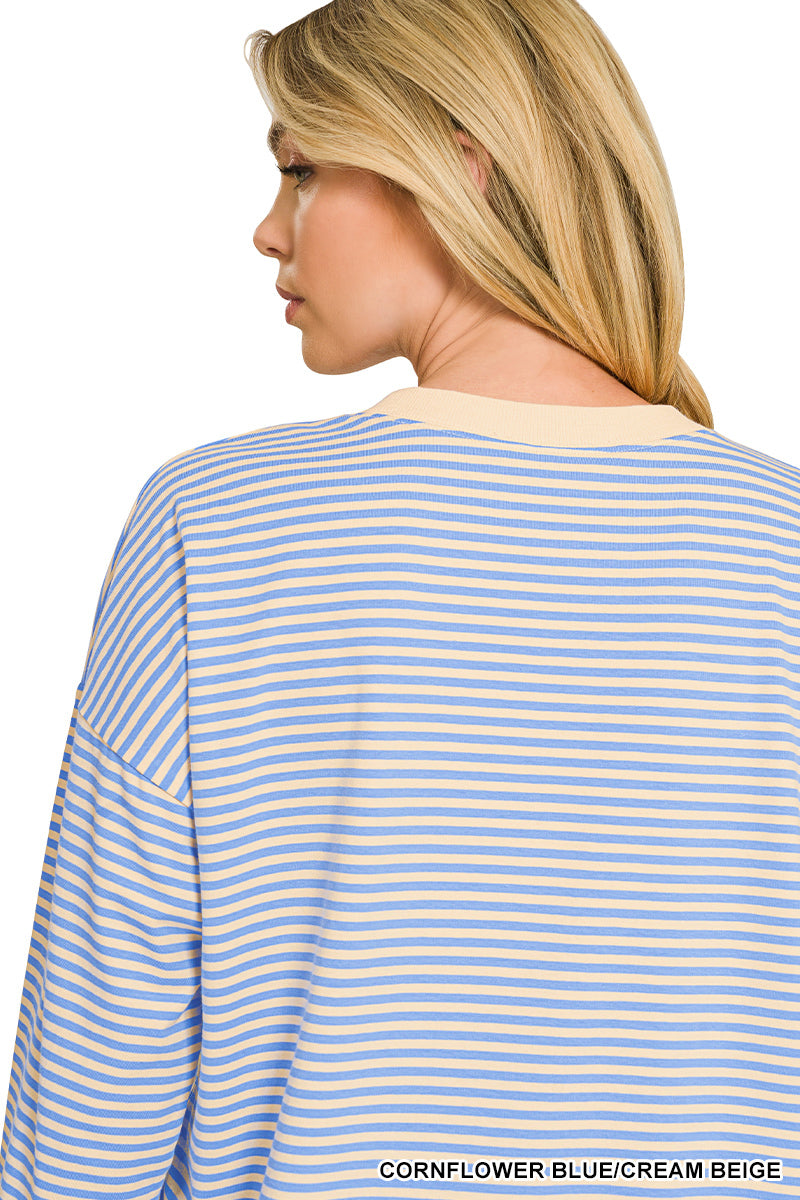 Striped Rib Banded Pullover- 4 Colors!