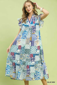Patchwork Dress Blue Mix