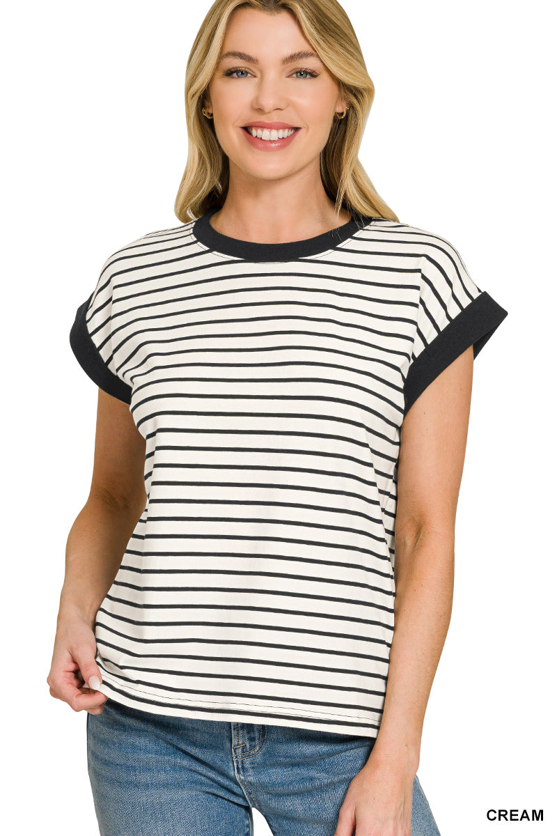 Contrast Trim Cap Sleeve Tee- 4 Colors!