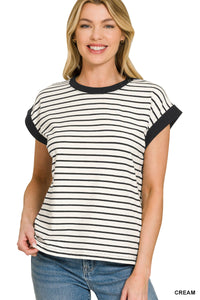 Contrast Trim Cap Sleeve Tee- 4 Colors!