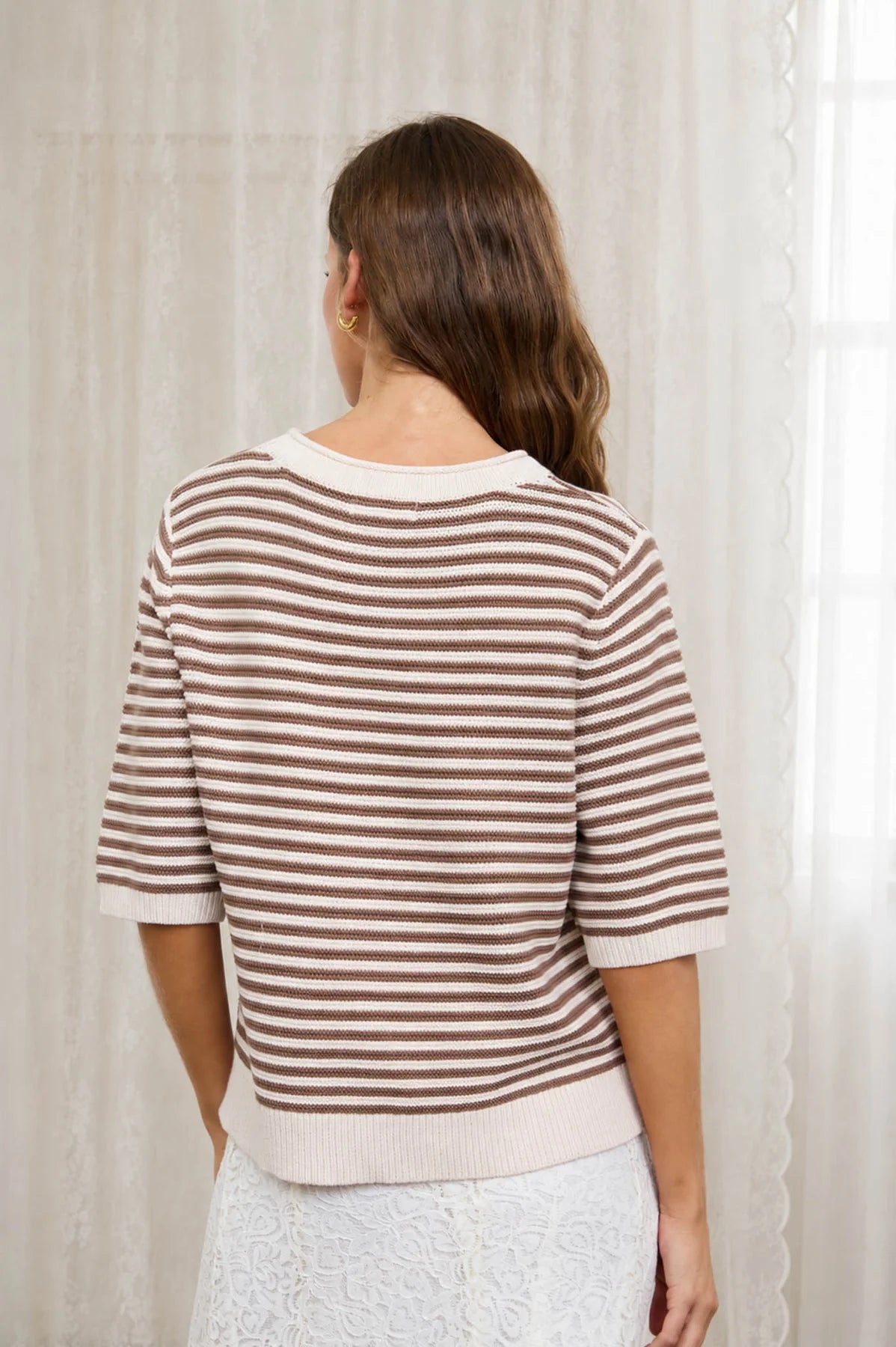 Textured Stripe Crew Neck Half Sleeve Sweater- 2 Colors!