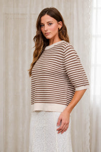Textured Stripe Crew Neck Half Sleeve Sweater- 2 Colors!