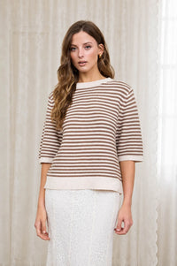 Textured Stripe Crew Neck Half Sleeve Sweater- 2 Colors!