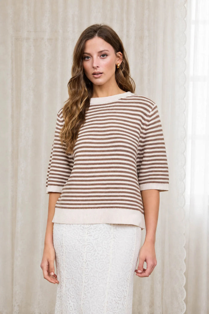 Textured Stripe Crew Neck Half Sleeve Sweater- 2 Colors!