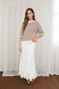 Textured Stripe Crew Neck Half Sleeve Sweater- 2 Colors!