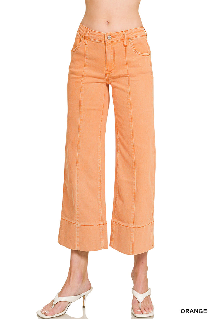Mid Rise Wide Leg Cropped Pants in Orange