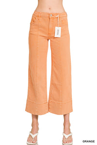 Mid Rise Wide Leg Cropped Pants in Orange