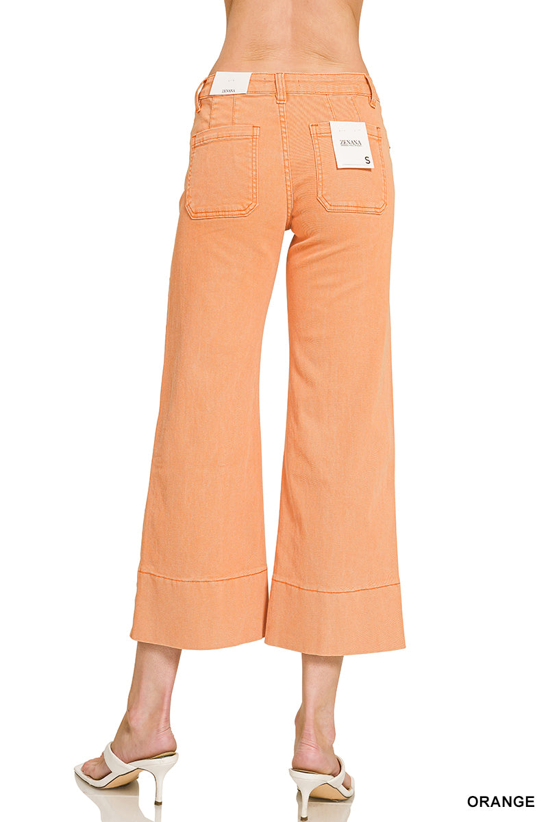 Mid Rise Wide Leg Cropped Pants in Orange