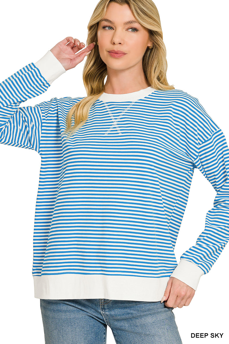 Striped Rib Banded Pullover- 4 Colors!