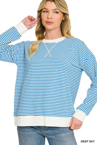 Striped Rib Banded Pullover- 4 Colors!