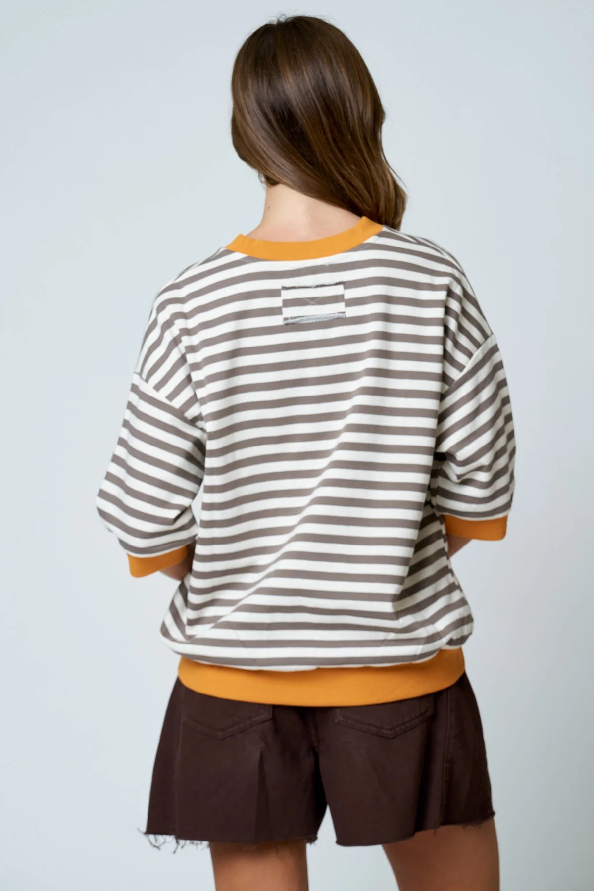 Colorblock Trim Stripe Short Drop Sleeve in Deep Taupe Multi