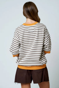 Colorblock Trim Stripe Short Drop Sleeve in Deep Taupe Multi