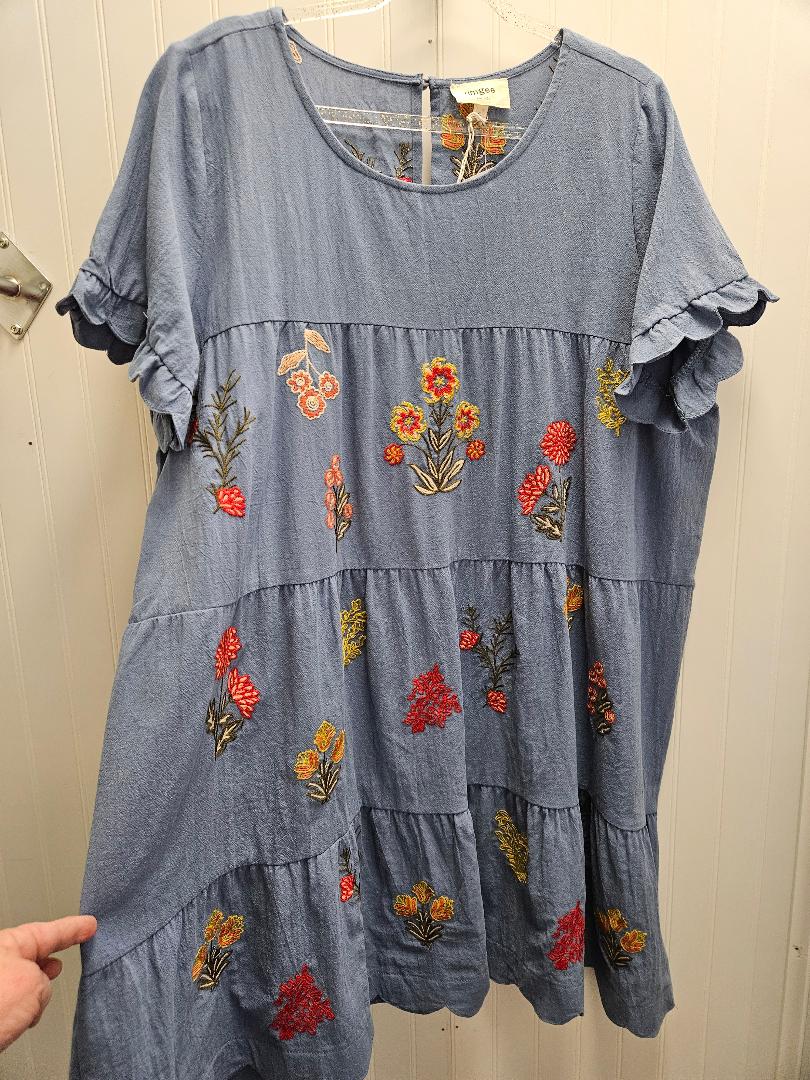 Embroidered Babydoll Curvy Dress in Denim