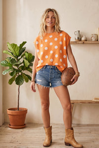 Gameday Polka Dot Sleeveless Knit Top in Orange/White