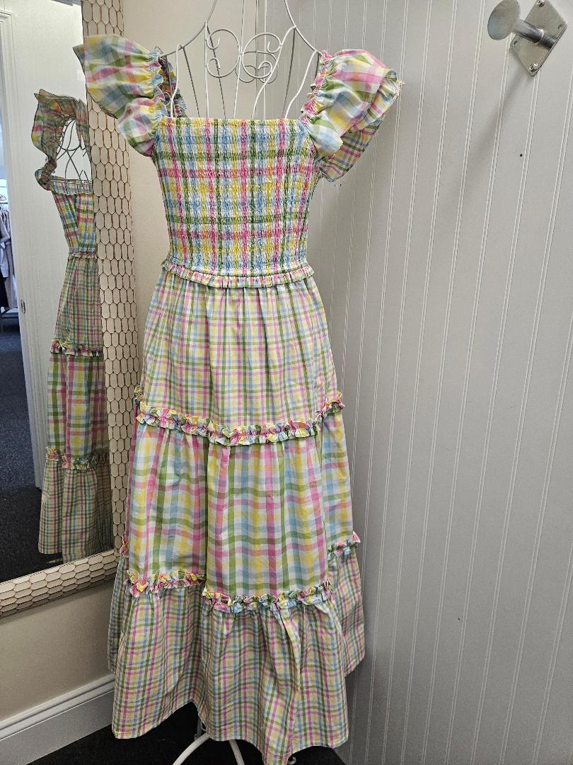 Gingham Flutter Dress in Pastel Multi