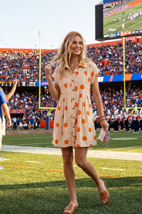 Polka Dot Poplin Mini Dress in Cream/Orange
