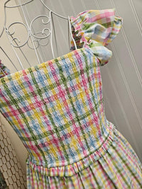 Gingham Flutter Dress in Pastel Multi