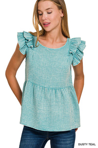Acid Wash Ruffle Peplum Top - 2 Colors!
