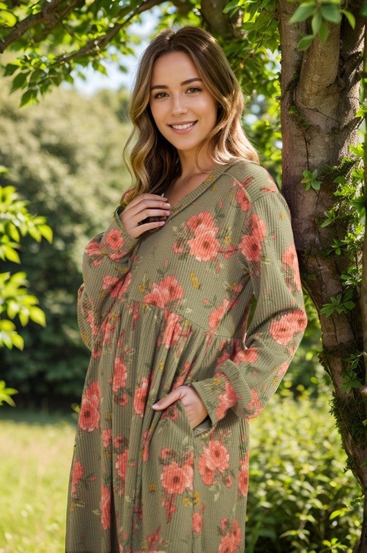 Floral Babydoll Dress in Olive