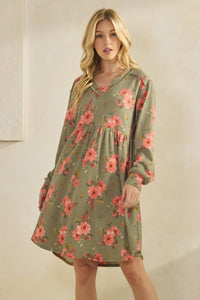 Floral Babydoll Dress in Olive