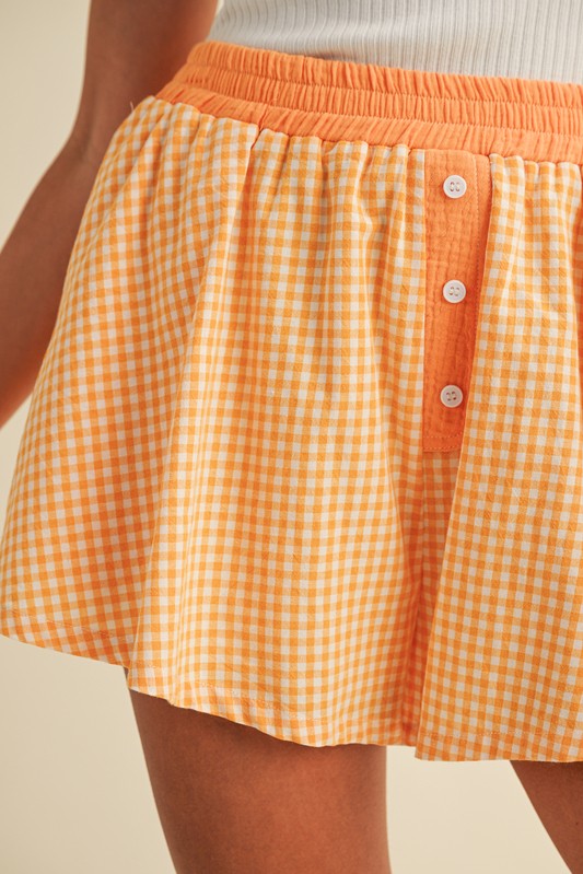 Gingham Check Boxer Flare Shorts in Orange