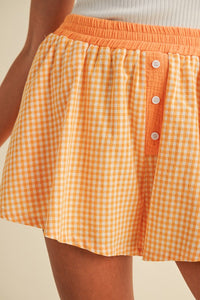 Gingham Check Boxer Flare Shorts in Orange