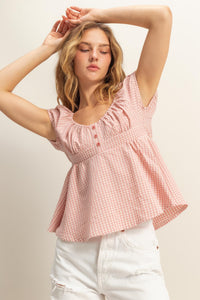 Gingham Scoop Neck Blouse- 2 Colors!
