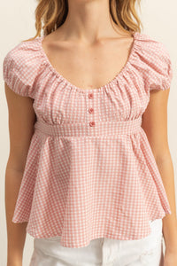 Gingham Scoop Neck Blouse- 2 Colors!