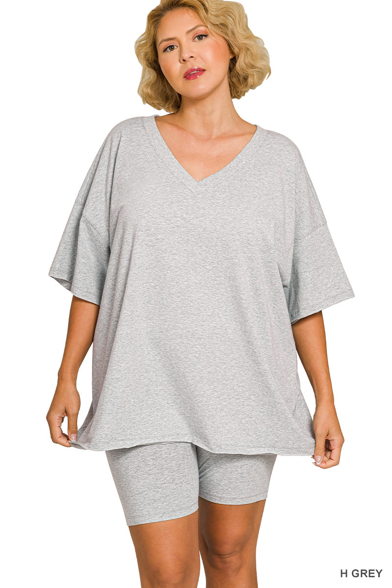 Curvy Cotton V-Neck Set- 5 Colors!