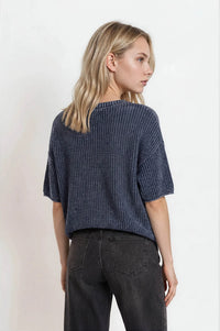 Washed Crew Neck Raw Edge SS Sweater- 2 Colors!